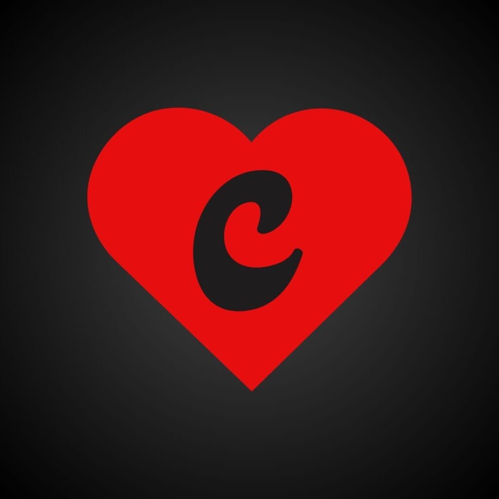 C name image with red heart and black Background