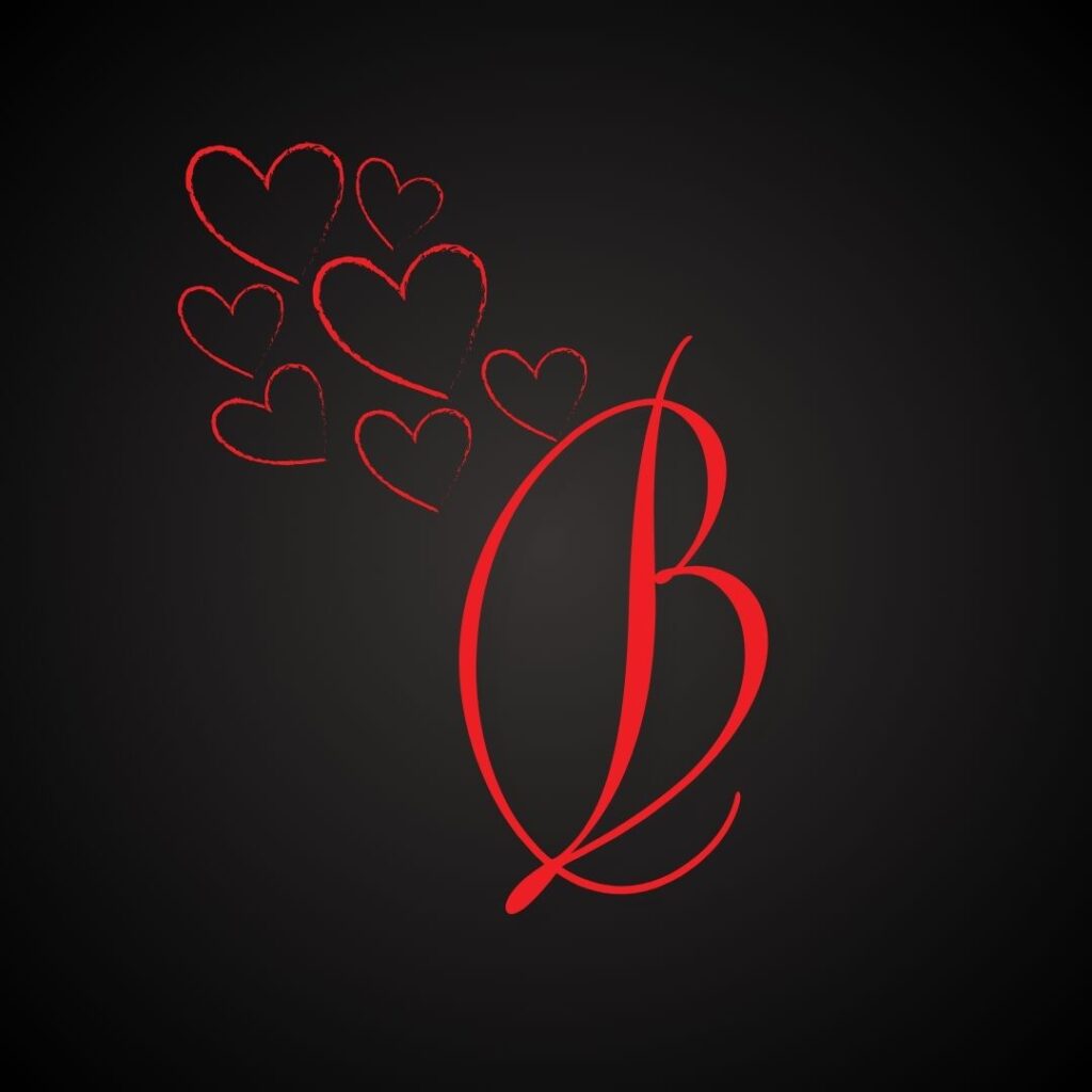 flying hearts with b name on a black background