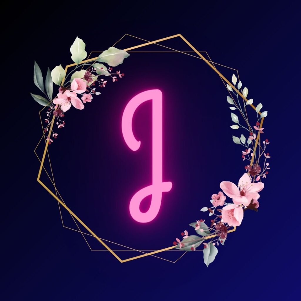 J name dp for whatsapp with blue background and neon J letter on it